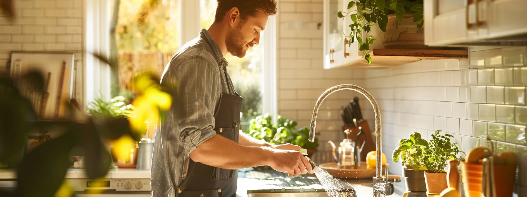 a polished kitchen showcases a gleaming new faucet, symbolizing the transformative impact of professional plumbing services on water efficiency and home functionality.