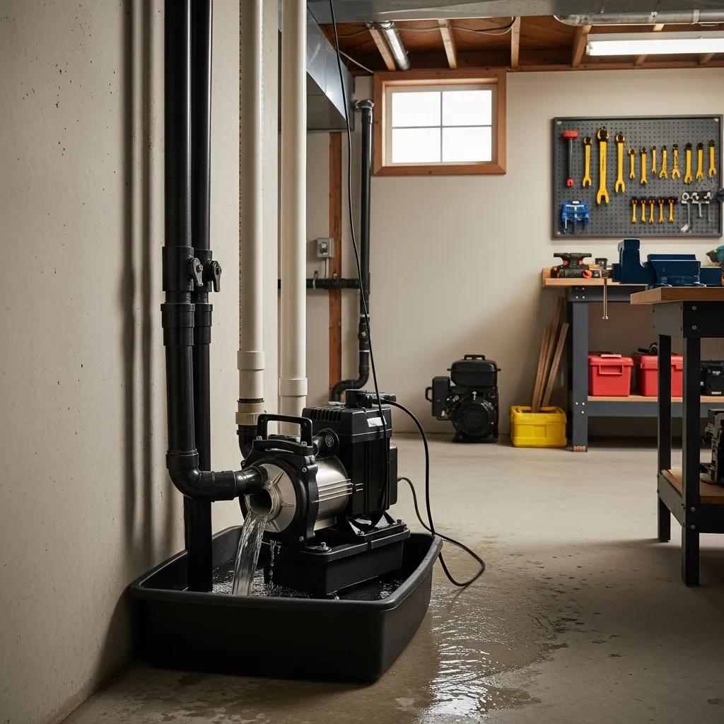 Sump pump installation in a basement, highlighting effective water management solutions